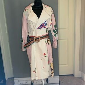 Floral Patchwork Trench Coat/Dress with Multicolor Belt